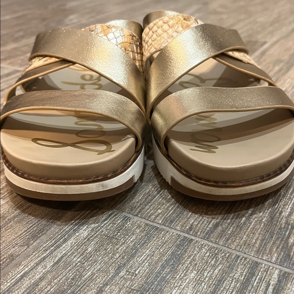 Sam Edelman Ariele Gold Metallic Snake Strappy Platform Slide On Sandals Size 6 - Picture 12 of 12
